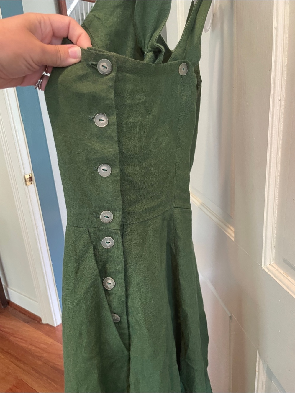 Son de Flor Forest Green Linen Midi Dress - Picture 2 of 3